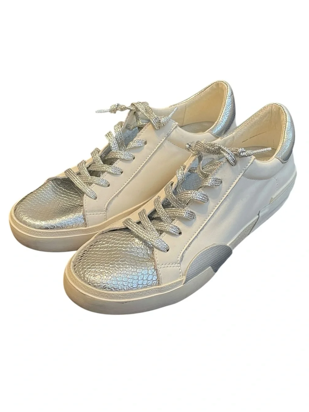 Dolce‎ Vita Women's White Silver Zina Glittered Snake Print Sneakers Size 9